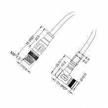  Cable Assembly, B Code - M8 5pins B code male straight to female right angle molded cable, unshielded, PVC, -10°C~+80°C, 24AWG 0.25mm²